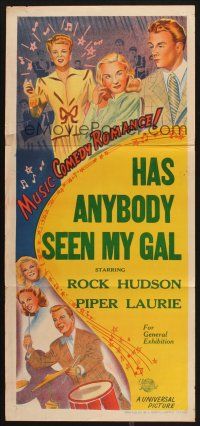 8c535 UNIVERSAL stock Aust daybill 1950s Rock Hudson, Piper Laurie, Coburn, Has Anyone Seen My Gal!