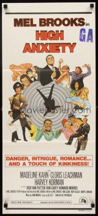 8c543 HIGH ANXIETY Aust daybill '78 Mel Brooks, great Vertigo spoof design, a Psycho-Comedy!