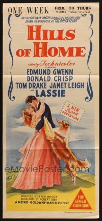 8c547 HILLS OF HOME Aust daybill '48 artwork of Lassie the dog, Janet Leigh & Edmund Gwenn!