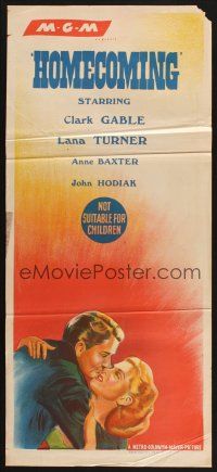 8c552 HOMECOMING stock Aust daybill '48 Clark Gable & Lana Turner, Anne Baxter, romantic art!