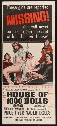 8c555 HOUSE OF 1000 DOLLS Aust daybill '67 Vincent Price, Martha Hyer, traffic in human flesh!
