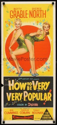 8c557 HOW TO BE VERY, VERY POPULAR Aust daybill '55 sexy students Betty Grable & Sheree North!