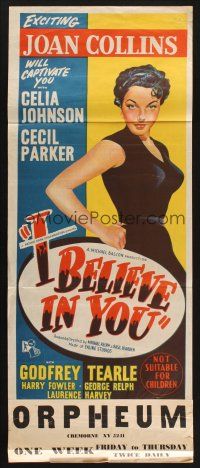 8c560 I BELIEVE IN YOU Aust daybill '53 art of sexy Joan Collins in only her 4th credited role!