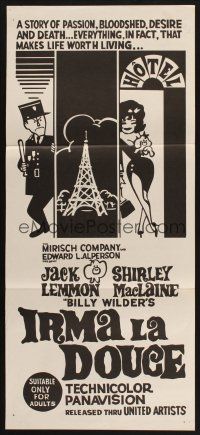 8c575 IRMA LA DOUCE Aust daybill R60s Billy Wilder, great art of Shirley MacLaine & Jack Lemmon!