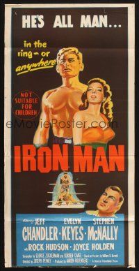 8c576 IRON MAN Aust daybill '51 art of boxer Jeff Chandler with Evelyn Keyes, boxing!