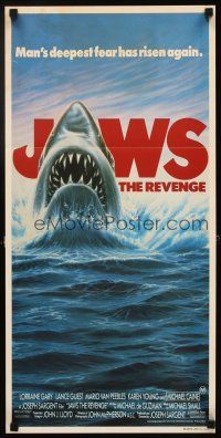 8c583 JAWS: THE REVENGE Aust daybill '87 great artwork of shark, man's deepest fear has risen!
