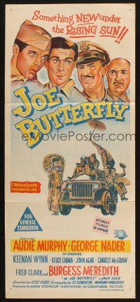 8c585 JOE BUTTERFLY Aust daybill '57 art of Audie Murphy & soldiers flirting with girl in Japan!