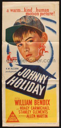 8c586 JOHNNY HOLIDAY Aust daybill '50 introducing Allen Martin, warm, kind, human motion picture!