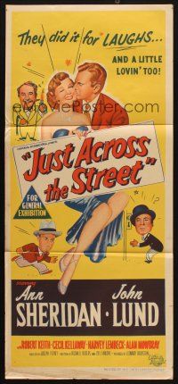 8c589 JUST ACROSS THE STREET Aust daybill '52 sexy Ann Sheridan did it for laughs & lovin!