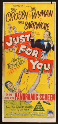 8c590 JUST FOR YOU Aust daybill '52 Richardson Studio art of Bing Crosby & sexy Jane Wyman!