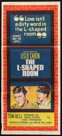 8c624 L-SHAPED ROOM Aust daybill '63 sexy Leslie Caron, Bryan Forbes, cool different art!