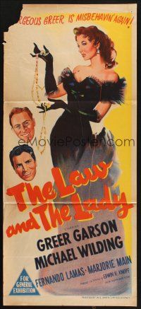 8c603 LAW & THE LADY Aust daybill '51 full-length art of sexiest Greer Garson in all black gown!