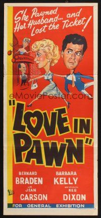 8c621 LOVE IN PAWN Aust daybill '53 Bernard Braden, Barbara Kelly, Jeannine Carson, wacky art!