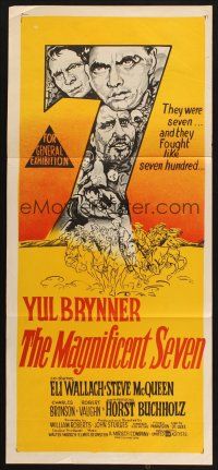 8c627 MAGNIFICENT SEVEN Aust daybill '60 Yul Brynner, Steve McQueen, Sturges' 7 Samurai western!