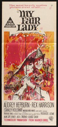 8c657 MY FAIR LADY Aust daybill '64 art of Audrey Hepburn & Rex Harrison by Bob Peak!