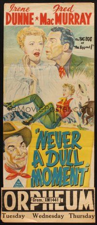 8c665 NEVER A DULL MOMENT Aust daybill '50 Irene Dunne, Fred MacMurray, how wild can the west be?