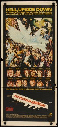 8c716 POSEIDON ADVENTURE Aust daybill '72 Gene Hackman & Stella Stevens escaping by Mort Kunstler!