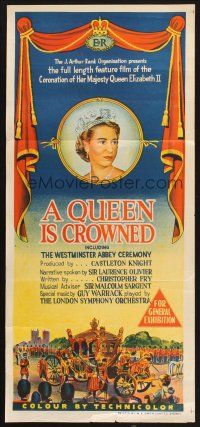 8c726 QUEEN IS CROWNED Aust daybill '53 Queen Elizabeth II's coronation documentary!