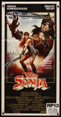 8c743 RED SONJA Aust daybill '85 great Casaro fantasy art of Brigitte Nielsen & Schwarzenegger!