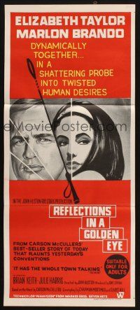 8c745 REFLECTIONS IN A GOLDEN EYE Aust daybill '67 Huston, art of Elizabeth Taylor & Brando!
