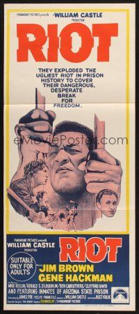 8c752 RIOT Aust daybill '69 Jim Brown & Gene Hackman escape from prison, ugliest riot in history!