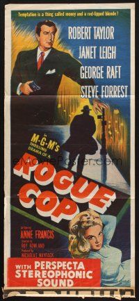 8c763 ROGUE COP Aust daybill '54 film noir art of Robert Taylor, George Raft, & sexy Janet Leigh!