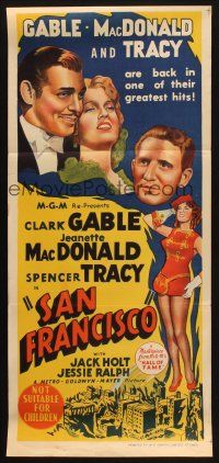 8c778 SAN FRANCISCO Aust daybill R50s art of Clark Gable, Jeanette MacDonald, Spencer Tracy!