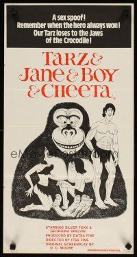 8c873 TARZ & JANE & BOY & CHEETA Aust daybill '75 sexy spoof, wacky cartoon artwork!