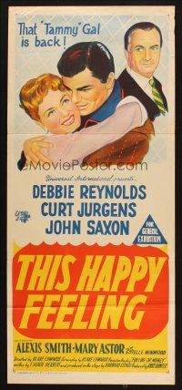 8c888 THIS HAPPY FEELING Aust daybill '58 Debbie Reynolds, Curt Jurgens, Saxon, spicy look at love
