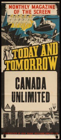 8c907 TODAY & TOMORROW stock Aust daybill '40s cool newsreel stone litho, Canada Unlimited!