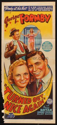 8c921 TURNED OUT NICE AGAIN Aust daybill '41 artwork of George Formby, English Ealing comedy!