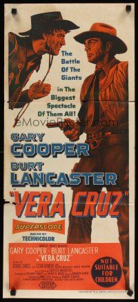 8c945 VERA CRUZ Aust daybill '55 best close up artwork of cowboys Gary Cooper & Burt Lancaster!