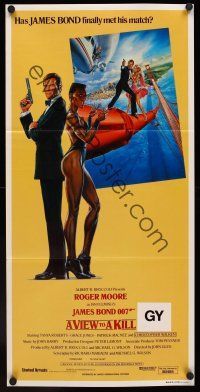 8c946 VIEW TO A KILL Aust daybill '85 art of Roger Moore James Bond & Grace Jones by Goozee!