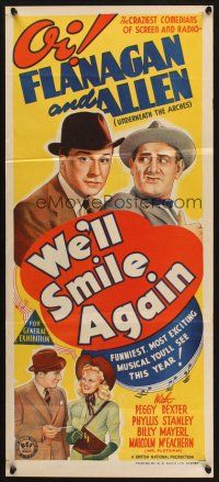 8c957 WE'LL SMILE AGAIN Aust daybill '42 Flanagan & Allen, craziest comedians of screen & radio!