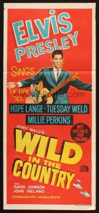 8c974 WILD IN THE COUNTRY Aust daybill '61 Elvis Presley sings to Tuesday Weld, rock & roll!