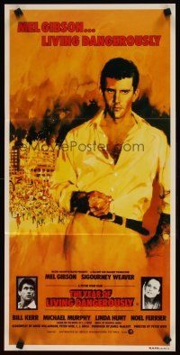 8c987 YEAR OF LIVING DANGEROUSLY Aust daybill '82 Peter Weir, artwork of Mel Gibson by Stapleton!