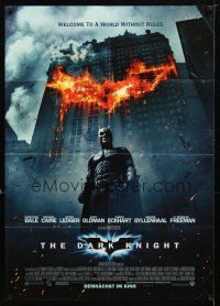 8c106 DARK KNIGHT advance DS German '08 Christian Bale as Batman in front of flaming building!