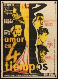 8c001 AMOR EN 4 TIEMPOS Mexican poster '55 Arturo de Cordova, Silvia Pinal, Resortes, sexy art!