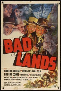 8f040 BAD LANDS 1sh '39 Robert Barrat, cool artwork of cowboys & Native American Indians!