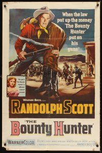 8f083 BOUNTY HUNTER 1sh '54 when the law put up the money Randolph Scott put on his guns!