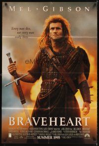 8f086 BRAVEHEART int'l advance 1sh '95 cool image of Mel Gibson as William Wallace!