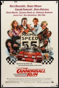 8f097 CANNONBALL RUN 1sh '81 Burt Reynolds, Farrah Fawcett, Drew Struzan car racing art!
