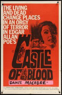 8f102 CASTLE OF BLOOD 1sh '64 Edgar Allan Poe, horror, the living and dead change places!