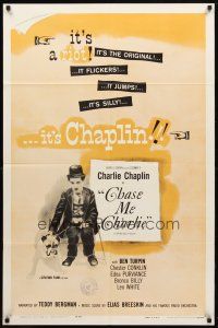 8f108 CHASE ME CHARLIE 1sh R59 Charlie Chaplin, it flickers, it jumps, it's a riot!
