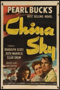 8f113 CHINA SKY 1sh '45 Randolph Scott, from Pearl S. Buck's best-selling novel!