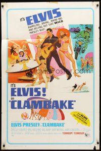 8f116 CLAMBAKE 1sh '67 cool art of Elvis Presley in speed boat with sexy babes, rock & roll!