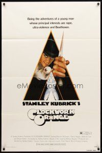 8f117 CLOCKWORK ORANGE R-rated 1sh '72 Stanley Kubrick classic, Philip Castle art of McDowell!