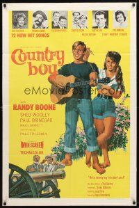 8f127 COUNTRY BOY 1sh '66 artwork of Randy Boone with guitar, Nashville country music!