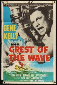 8f132 CREST OF THE WAVE 1sh '54 great close up of angry Gene Kelly at periscope of submarine!