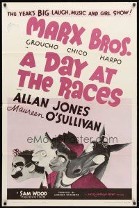 8f148 DAY AT THE RACES 1sh R62 Hirschfeld art of Groucho, Chico & Harpo Marx!